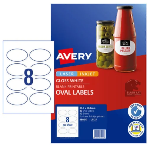 Avery Gloss White Oval Labels 84.7 × 50.8 mm – Pack of 80 | Black Cat ...
