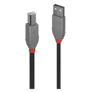 Lindy USB printer cable USB A to USB B black cable connector close up