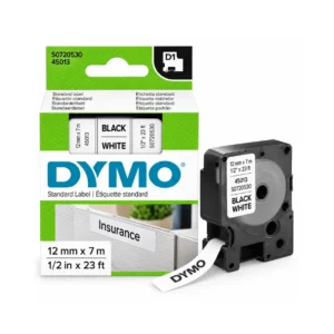 Dymo D1 12mm Black on White Tape