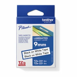 Brother TZe-221 9mm Black on White Tape, twin pack