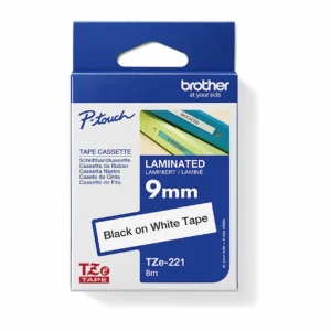 Brother TZe-221 9mm Black on White Tape