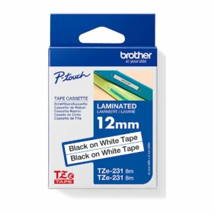 Brother TZe-231 12mm Black on White Tape, twin pack